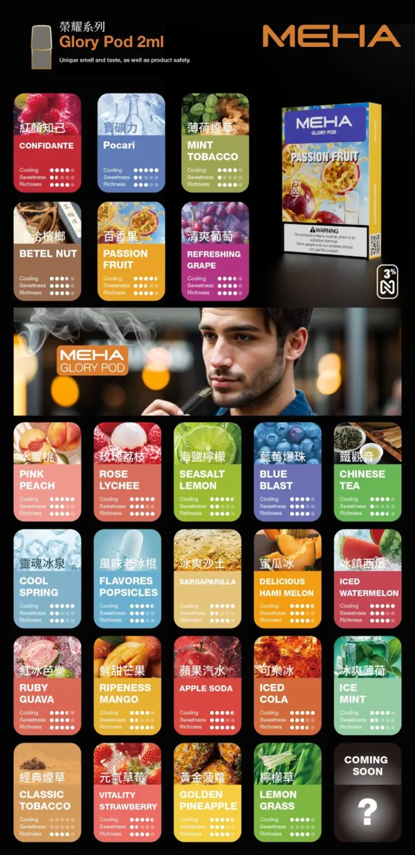 5325a4f9d94ef6d80fb479ce21f9c513.webp MEHA 魅嗨一代通用煙彈|主打微孔陶瓷芯細緻霧化與純粹冰萃層次|適合偏好絲滑擊喉感與多元相容一代主機的玩家