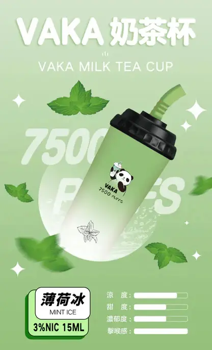 VAKA 奶茶杯 7500口拋棄式電子煙｜主打可愛熊貓外觀與澎湃大容量｜適合偏好潮流萌系設計與絲滑擊喉感的街頭玩家