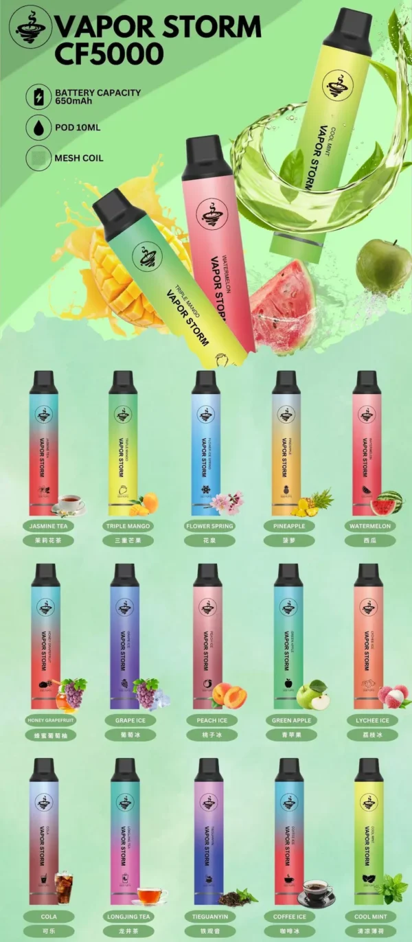 WP風暴.webp VAPOR STORM風暴5000口拋棄式電子煙|主打網狀芯豐沛霧感與大容量|適合偏好長效便利的玩家