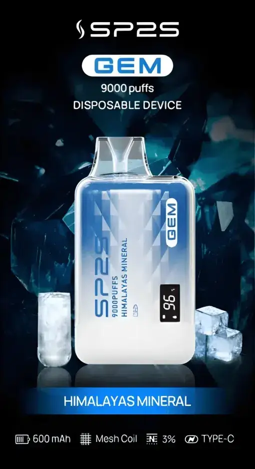SP2S 思博瑞 GEM 9000口拋棄式電子煙｜主打透明水晶工藝與全彩智能顯示螢幕｜適合偏好潮流晶透外觀與精準掌握電量油量的玩家