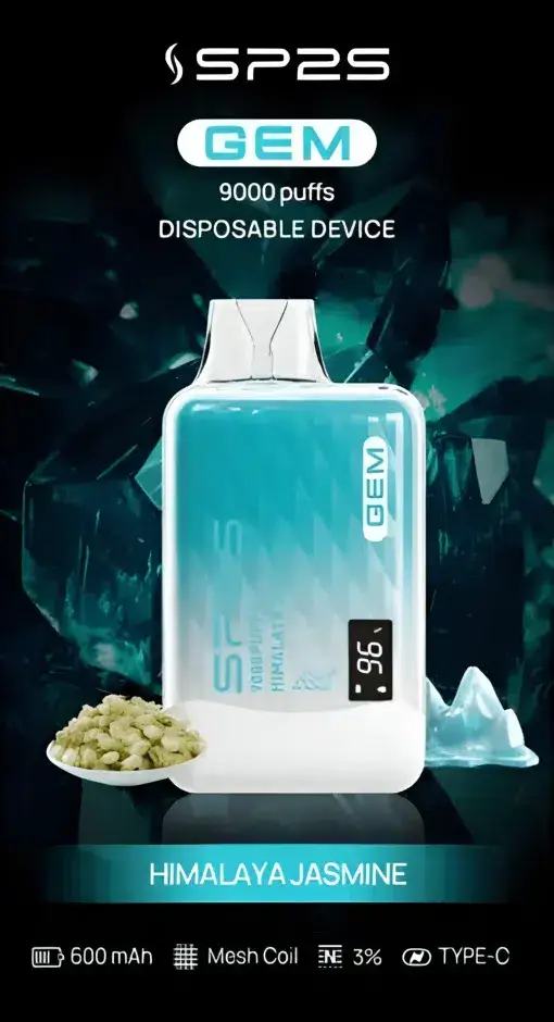 SP2S 思博瑞 GEM 9000口拋棄式電子煙｜主打透明水晶工藝與全彩智能顯示螢幕｜適合偏好潮流晶透外觀與精準掌握電量油量的玩家